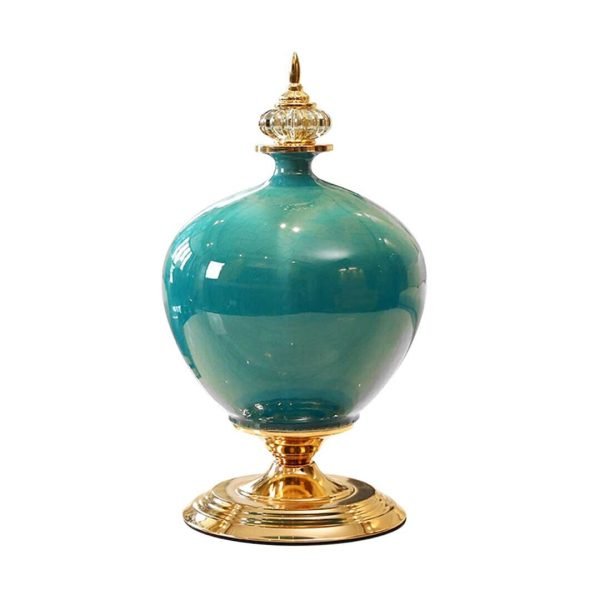 38.50cm Ceramic Oval Flower Vase with Gold Metal Base