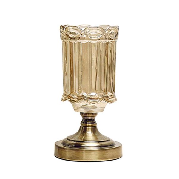 Transparent Glass Flower Vase with Metal Base Filler Vase