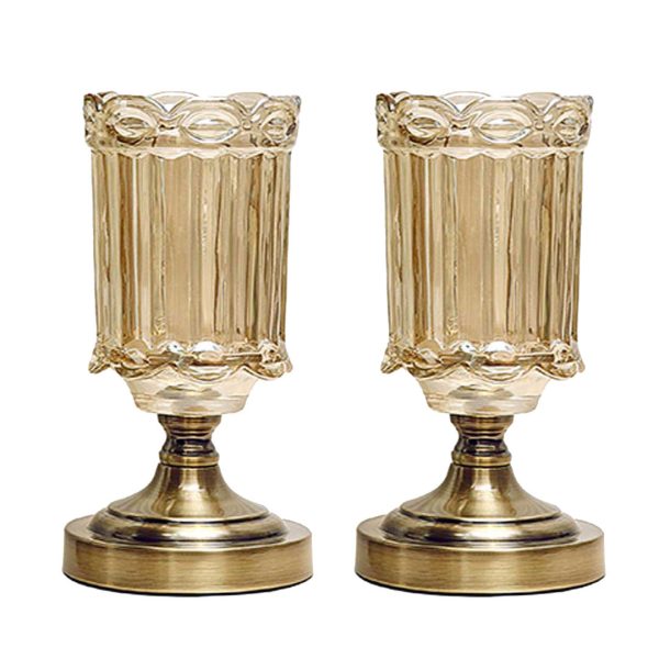 Transparent Glass Flower Vase with Metal Base Filler Vase