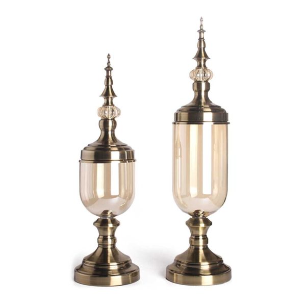 2 x Clear Glass Flower Vase with Lid and Transparent Filler Vase Set