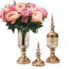 2 x Clear Glass Flower Vase with Lid and Pink Flower Filler Vase Set