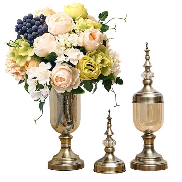 2 x Clear Glass Flower Vase with Lid and White Flower Filler Vase Set