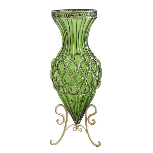 65cm Glass Tall Floor Vase with Metal Flower Stand