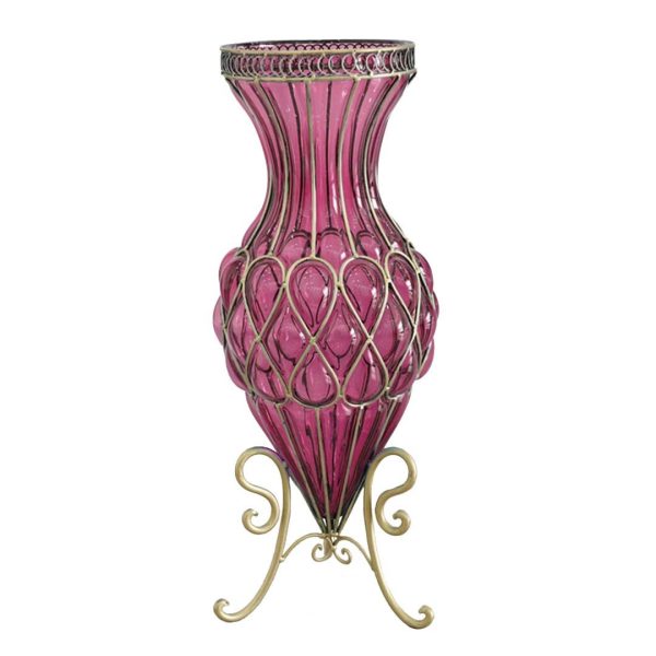 65cm Glass Tall Floor Vase with Metal Flower Stand