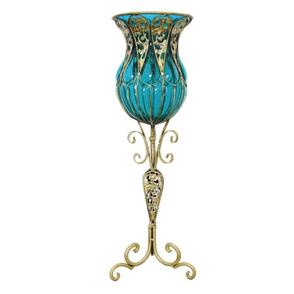 85cm Glass Floor Vase with Tall Metal Flower Stand