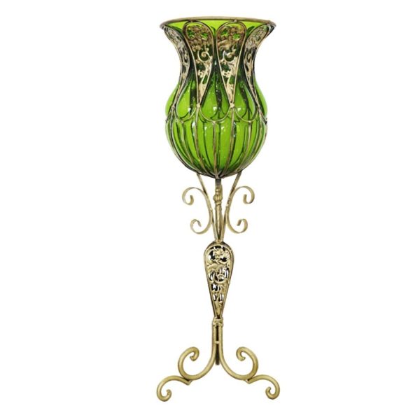 85cm Glass Floor Vase with Tall Metal Flower Stand