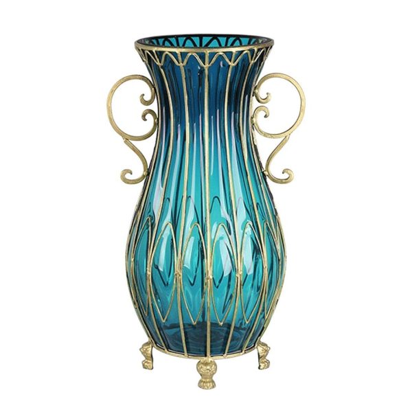 50cm Glass Oval Floor Vase with Metal Flower Stand
