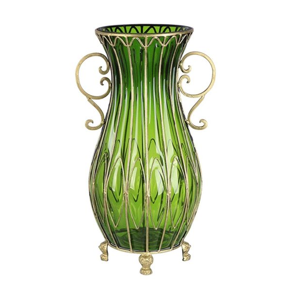 50cm Glass Oval Floor Vase with Metal Flower Stand