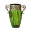 European Colored Glass Home Decor Jar Flower Vase with Two Metal Handle