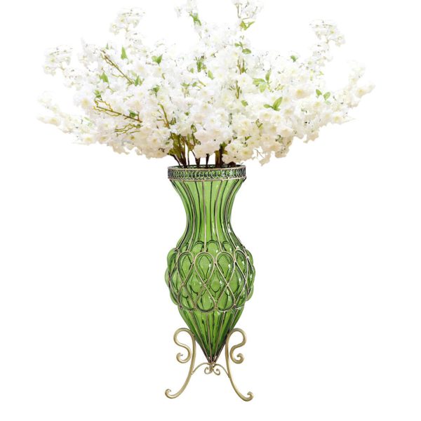 67cm Glass Tall Floor Vase with 10pcs White Artificial Fake Flower Set