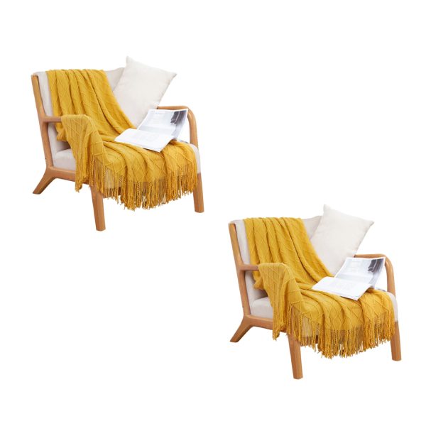Diamond Pattern Knitted Throw Blanket Warm Cozy Woven Cover Couch Bed Sofa Home Decor with Tassels
