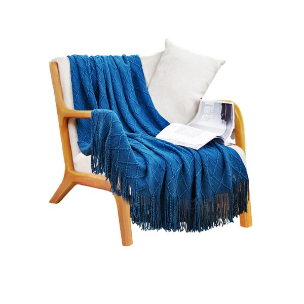 Diamond Pattern Knitted Throw Blanket Warm Cozy Woven Cover Couch Bed Sofa Home Decor with Tassels