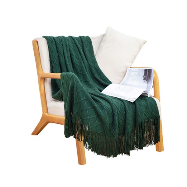 Diamond Pattern Knitted Throw Blanket Warm Cozy Woven Cover Couch Bed Sofa Home Decor with Tassels