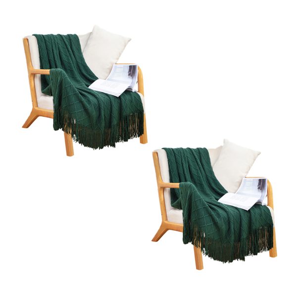 Diamond Pattern Knitted Throw Blanket Warm Cozy Woven Cover Couch Bed Sofa Home Decor with Tassels