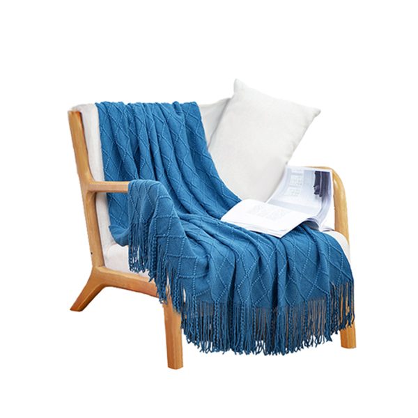 Diamond Pattern Knitted Throw Blanket Warm Cozy Woven Cover Couch Bed Sofa Home Decor with Tassels