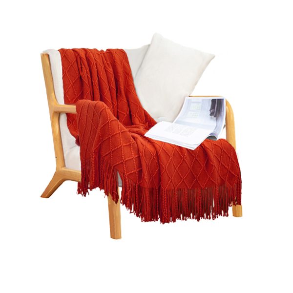 Diamond Pattern Knitted Throw Blanket Warm Cozy Woven Cover Couch Bed Sofa Home Decor with Tassels