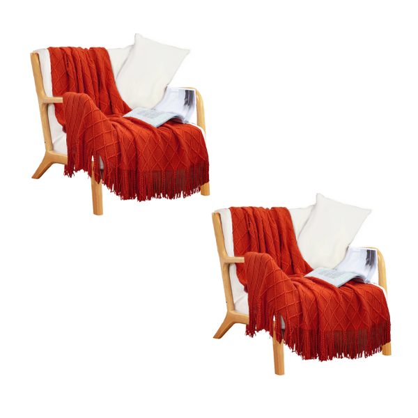 Diamond Pattern Knitted Throw Blanket Warm Cozy Woven Cover Couch Bed Sofa Home Decor with Tassels