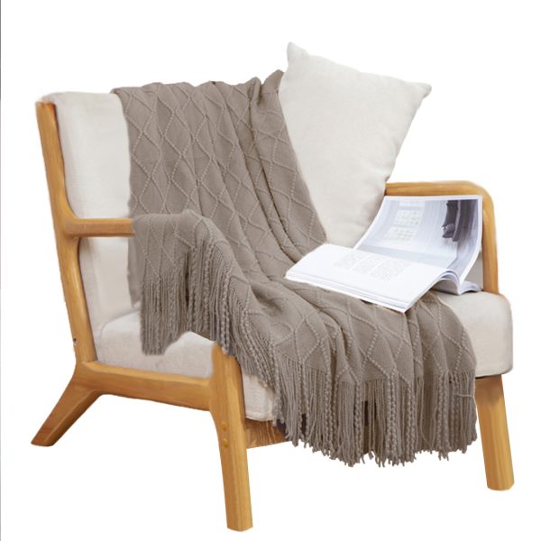 Diamond Pattern Knitted Throw Blanket Warm Cozy Woven Cover Couch Bed Sofa Home Decor with Tassels