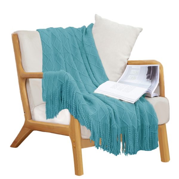 Diamond Pattern Knitted Throw Blanket Warm Cozy Woven Cover Couch Bed Sofa Home Decor with Tassels