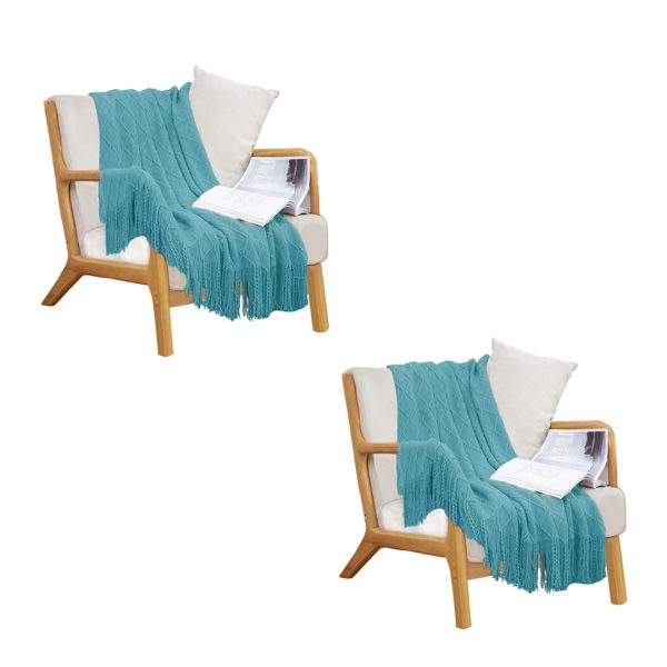 Diamond Pattern Knitted Throw Blanket Warm Cozy Woven Cover Couch Bed Sofa Home Decor with Tassels