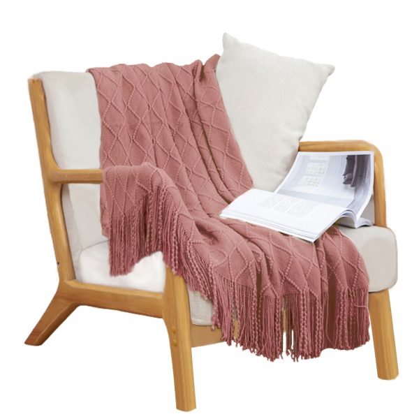 Diamond Pattern Knitted Throw Blanket Warm Cozy Woven Cover Couch Bed Sofa Home Decor with Tassels
