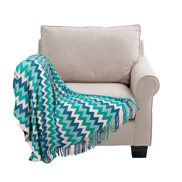 Zigzag Striped Throw Blanket Acrylic Wave Knitted Fringed Woven Cover Couch Bed Sofa Home Decor