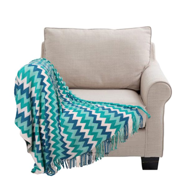 Zigzag Striped Throw Blanket Acrylic Wave Knitted Fringed Woven Cover Couch Bed Sofa Home Decor