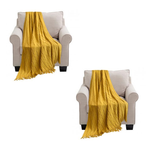 Textured Knitted Throw Blanket Warm Cozy Woven Cover Couch Bed Sofa Home Decor with Tassels
