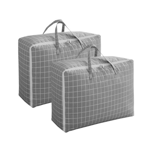 Grey Plaid Storage Luggage Bag Double Zipper Foldable Travel Organiser Essentials