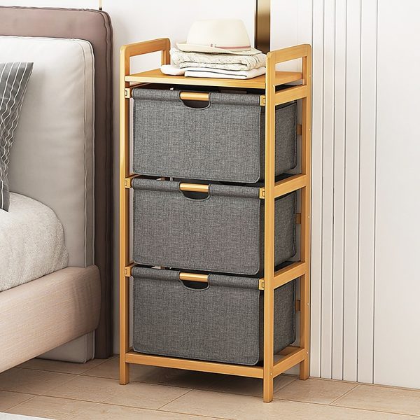 Bamboo Shelf with Storage Hamper – Wooden Bamboo Removable Bags.