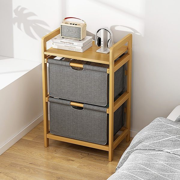 Bamboo Shelf with Storage Hamper – Wooden Bamboo Removable Bags.