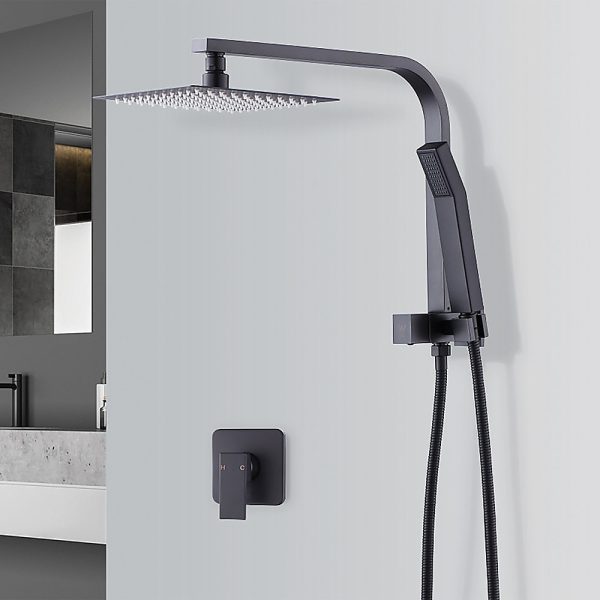WELS 8″ Rain Shower Head Set Square Dual Heads Faucet High Pressure With Mixer,