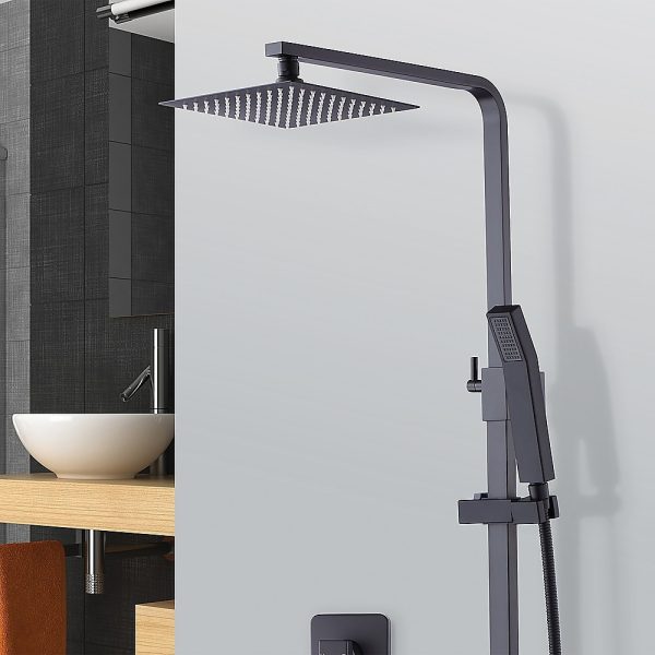 WELS 8″ Rain Shower Head Set Square Dual Heads Faucet High Pressure Hand Held.