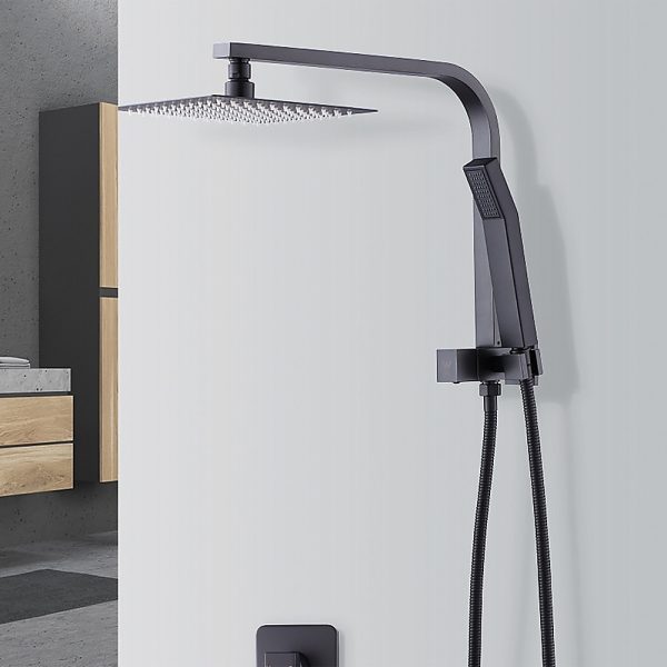 WELS 8″ Rain Shower Head Set Square Dual Heads Faucet High Pressure Hand Held,