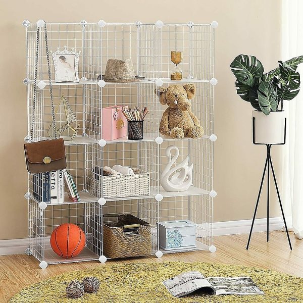 12 Cube Wire Grid Organiser Bookcase Storage Cabinet Wardrobe Closet