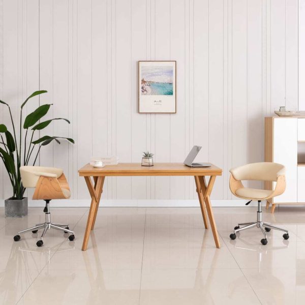 Swivel Dining Chair Cream Bent Wood and Faux Leather