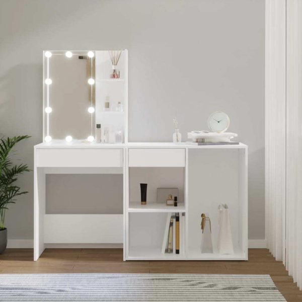 LED Dressing Table with Cabinet Engineered Wood