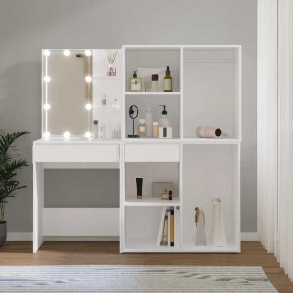 LED Dressing Table with 2 Cabinets Engineered Wood