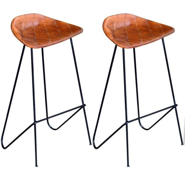 Bar Chairs Black and Brown Real Leather