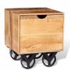 Whakatane Side Table with Drawer Wheels Mango Wood 40x40x45 cm