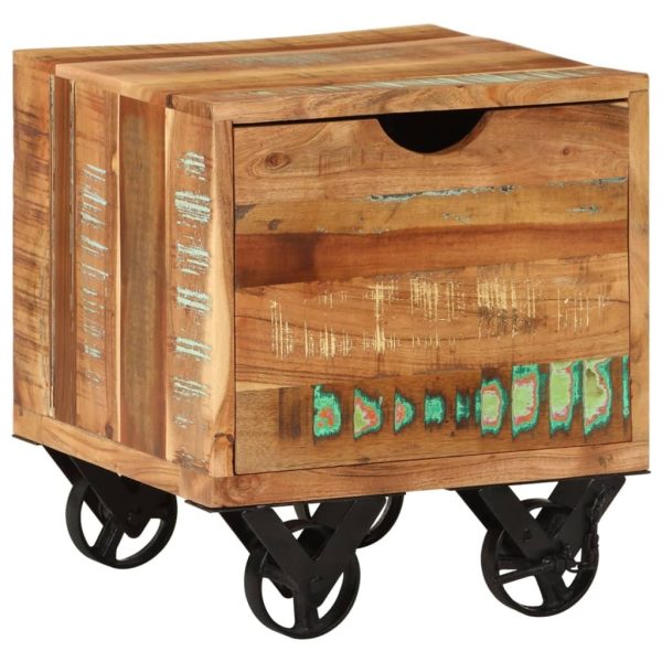 Whakatane Side Table with Drawer Wheels Mango Wood 40x40x45 cm