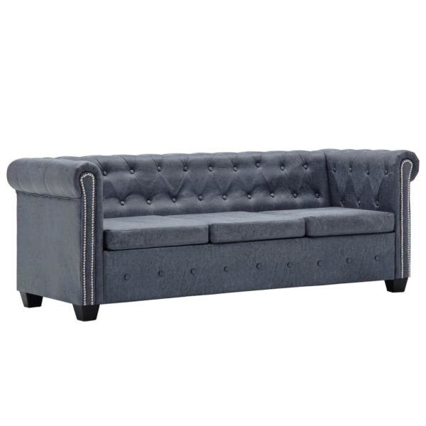 Philadelphia Chesterfield Sofa Artificial Suede Leather Grey