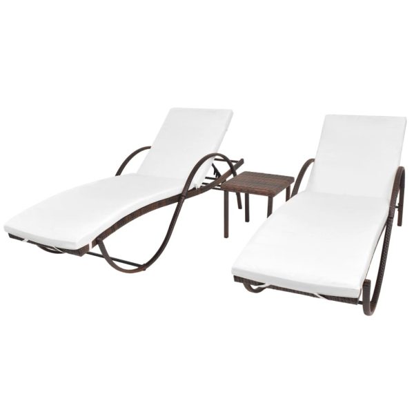 Sun Loungers 2 pcs with Table Poly Rattan