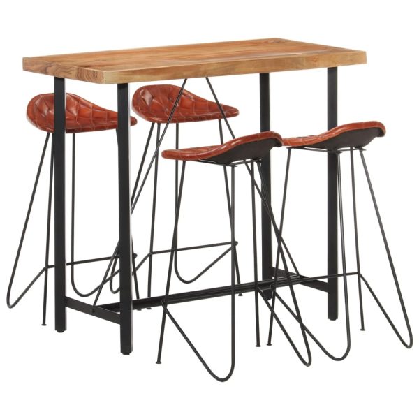 5 Piece Bar Set Real Leather