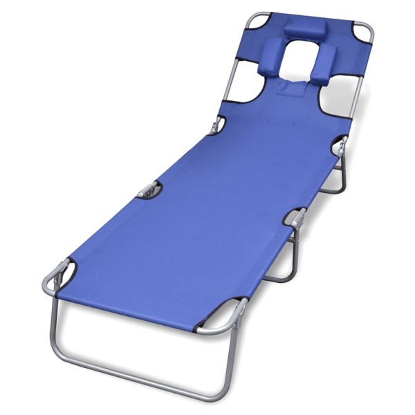 Folding Sun Lounger with Head Cushion Powder-coated Steel