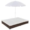Outdoor Lounge Bed with Umbrella Poly Rattan