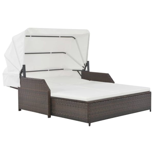 2-Person Sun Lounger with Canopy Poly Rattan