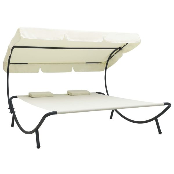Outdoor Lounge Bed with Canopy and Pillows