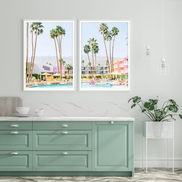 Saguaro Hotel 2 Sets White Frame Canvas Wall Art