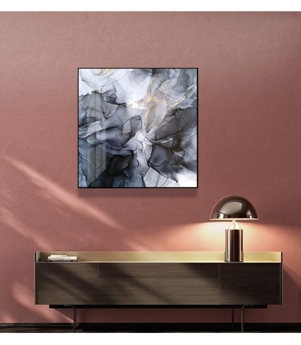 Marbled Black Grey Black Frame Canvas Wall Art